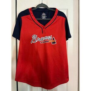 Majestic Atlanta Braves Womens 2XL Baseball Blue Jersey Shirt NEW TAGS